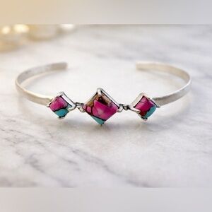 NEW Native Inspired Cotton Candy Turquoise Cuff Bracelet Adjusts Sterling Silver